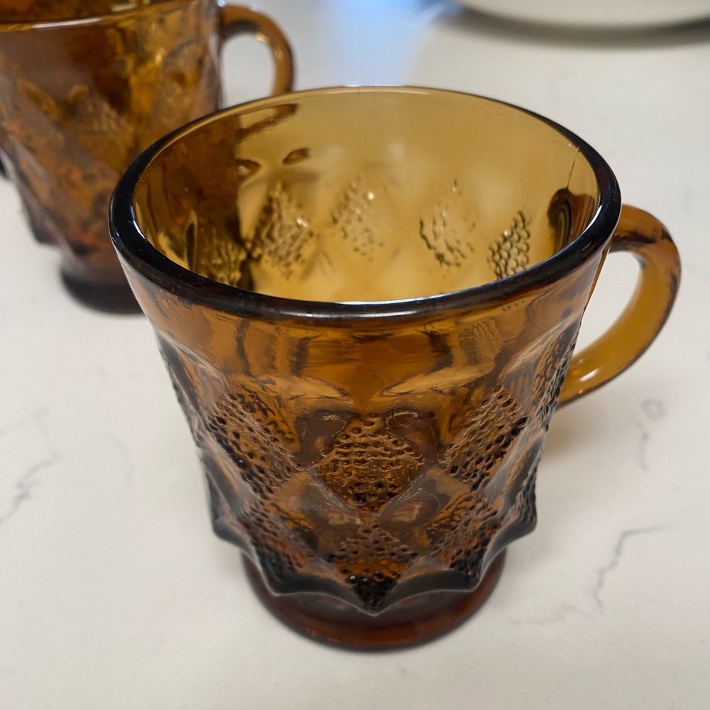 Vintage Amber Fire King Glass Pedestal Mug